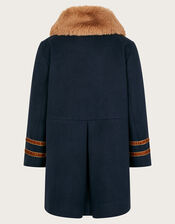 Military Faux Fur Trim Coat, Blue (NAVY), large