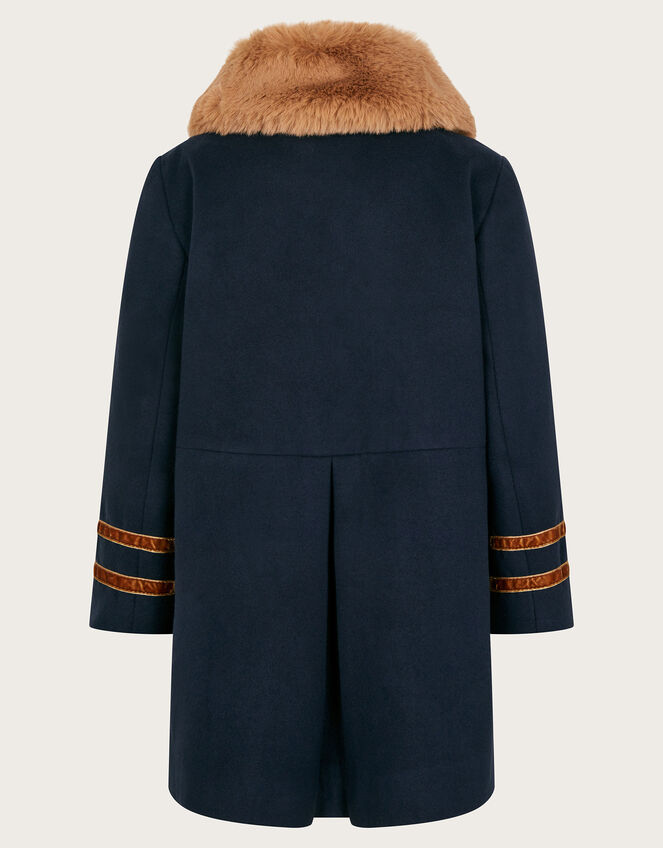 Military Faux Fur Trim Coat, Blue (NAVY), large