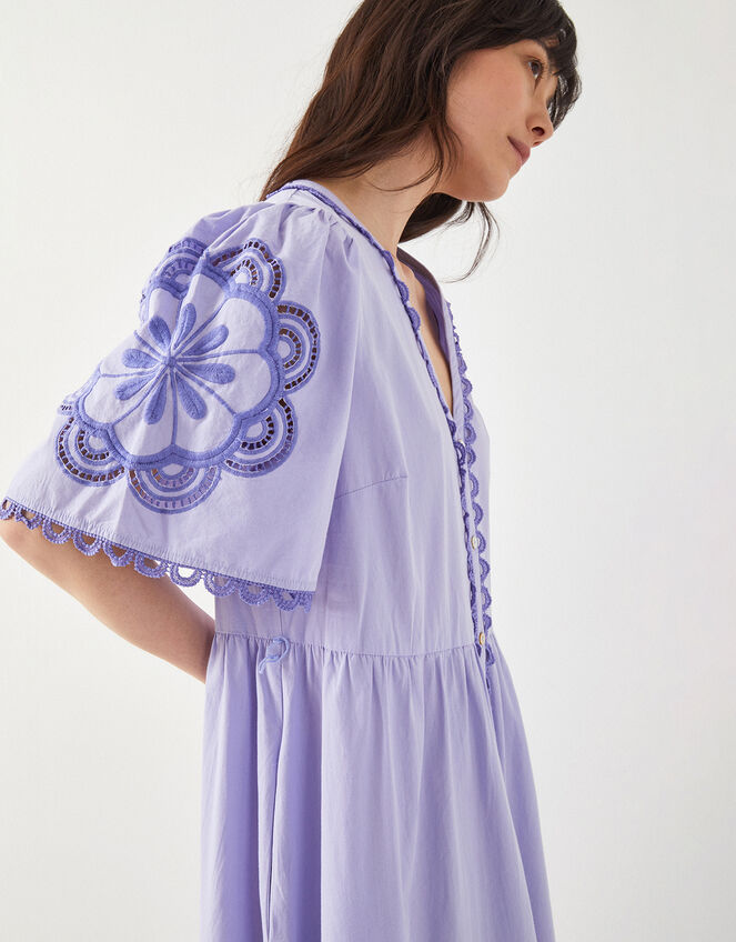 East Aliona Floral Broderie Midi Dress, Purple (LILAC), large