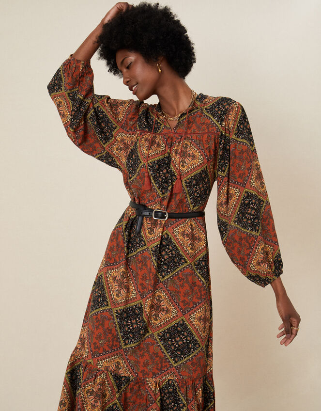 Shea Scarf Print Tunic Dress, Brown (BROWN), large