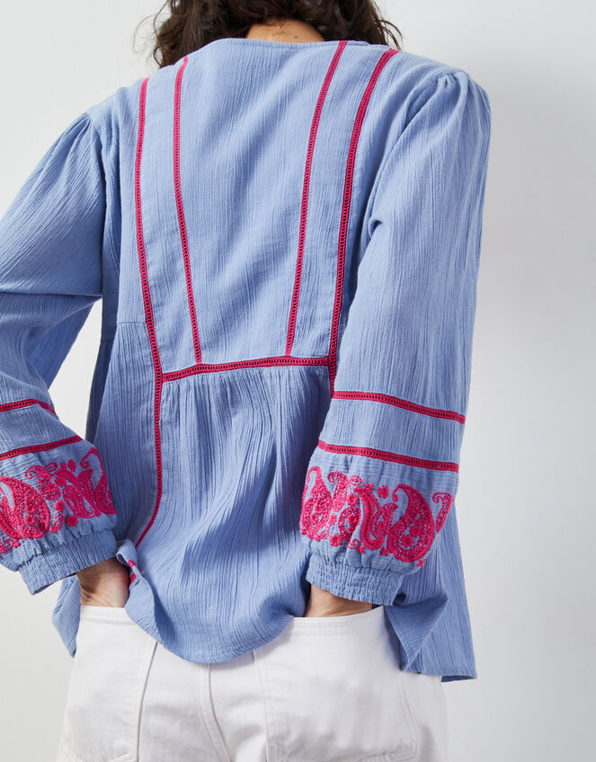 East Circe Paisley Embroidered Blouse, Blue (LIGHT BLUE), large