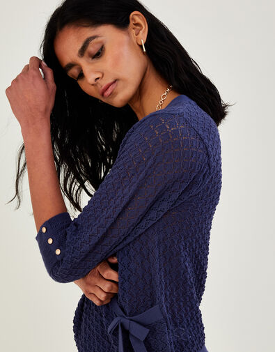 Ballet Wrap Pointelle Jumper in Recycled Polyester Blue, Blue (BLUE), large