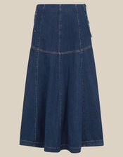 Macy Tie Side Denim Midi Dress, Blue (MID AUTHENTIC BLUE), large
