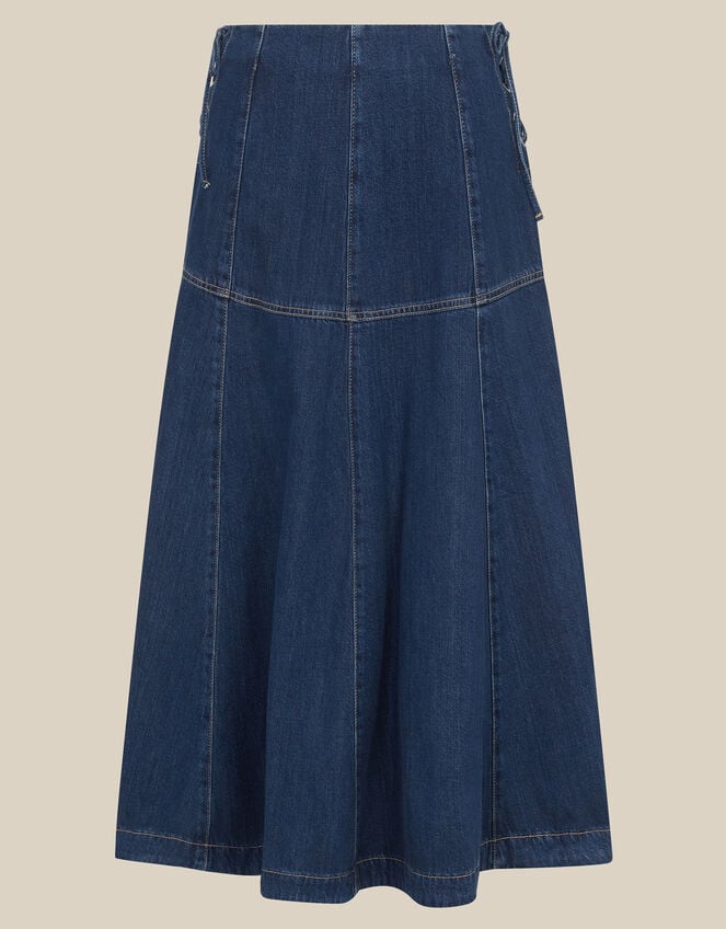 Macy Tie Side Denim Midi Dress, Blue (MID AUTHENTIC BLUE), large