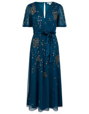 Roza Embellished Midi Dress, Teal (TEAL), large