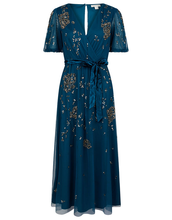 Roza Embellished Midi Dress, Teal (TEAL), large
