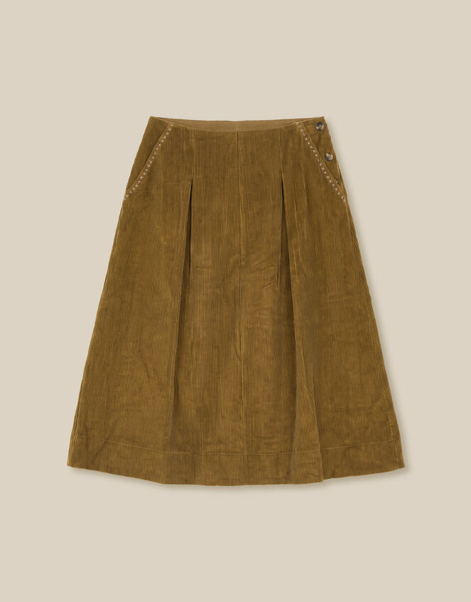 East Heema Cross Stitch Corduroy Midi Skirt, Green (OLIVE), large
