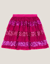 Sequin Ruffle Disco Skirt, Red (RED), large
