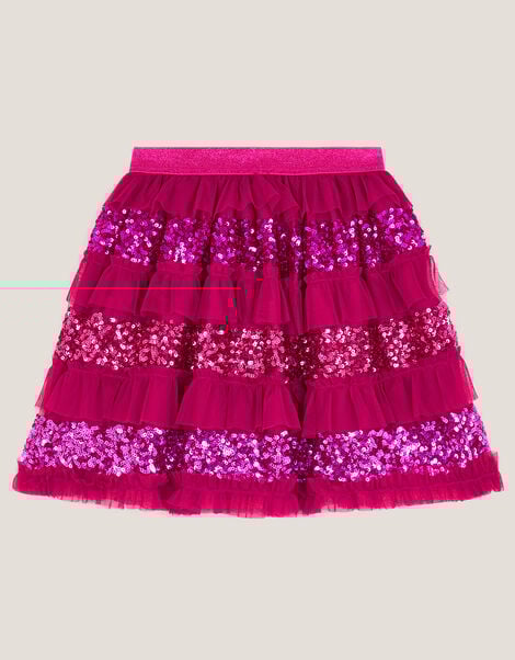 Sequin Ruffle Disco Skirt, Red (RED), large