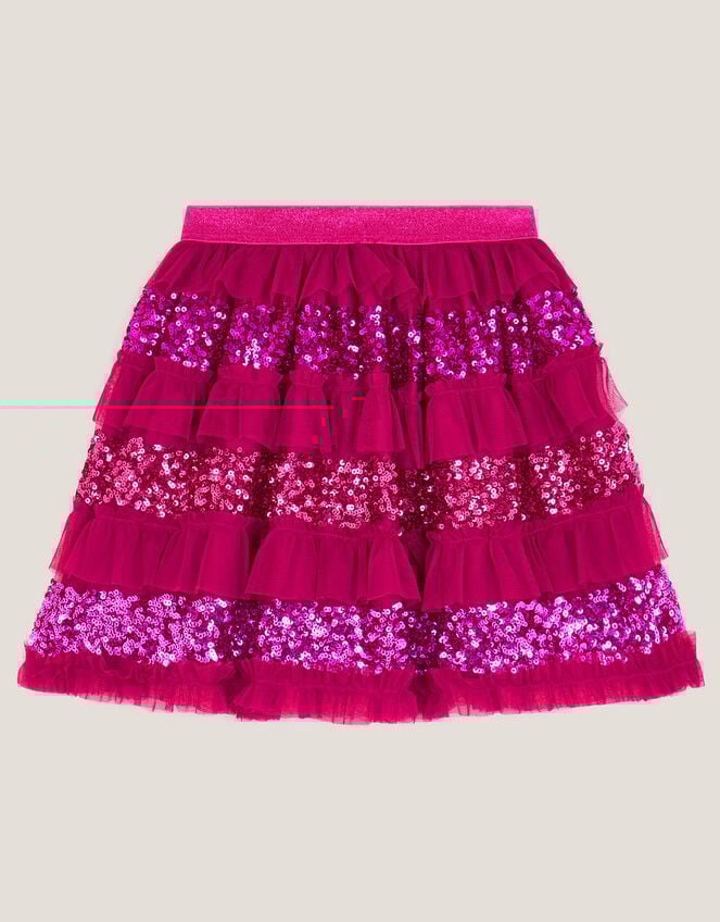 Sequin Ruffle Disco Skirt, Red (RED), large