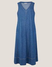 Sara Sleeveless Denim Maxi Dress, Blue (MID AUTHENTIC BLUE), large
