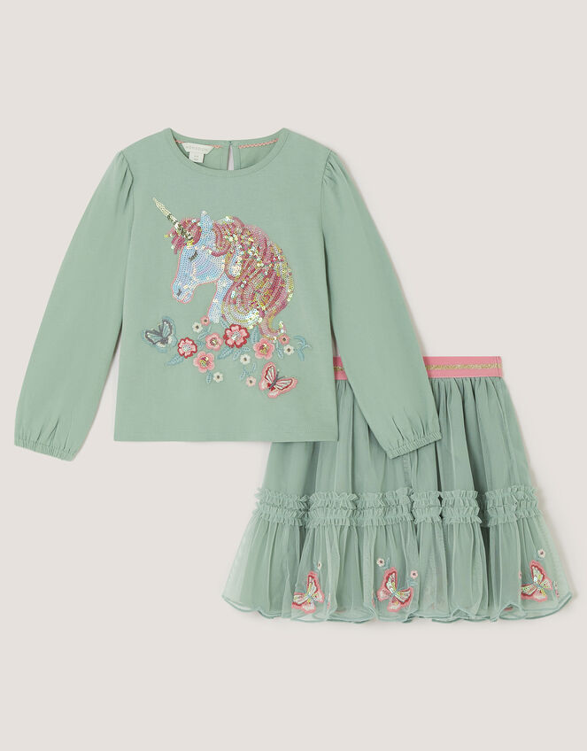 Sequin Unicorn Top & Skirt Set, Green (GREEN), large