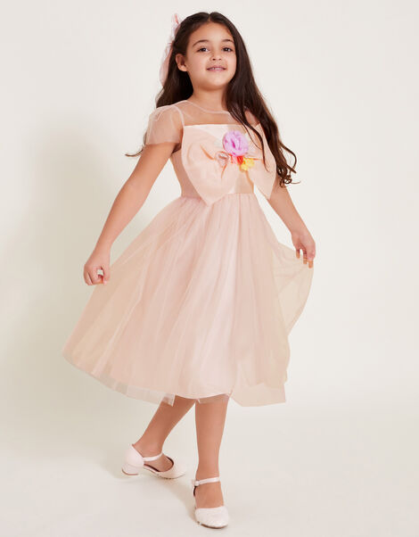 Short Sleeve Bow Blossom Dress, Pink (PINK), large