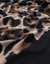 Elyse Animal Print Tassel Scarf, Black (BLACK), large