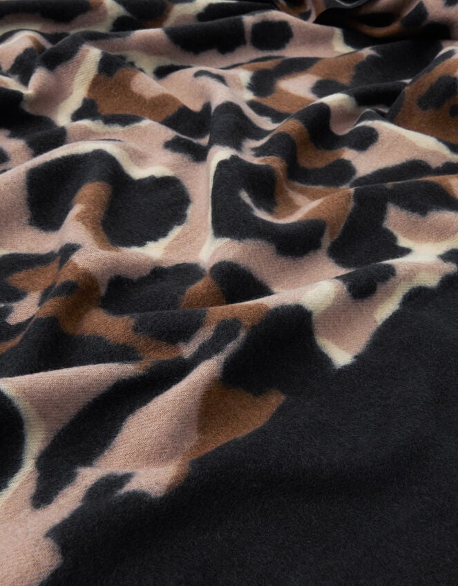 Elyse Animal Print Tassel Scarf, Black (BLACK), large