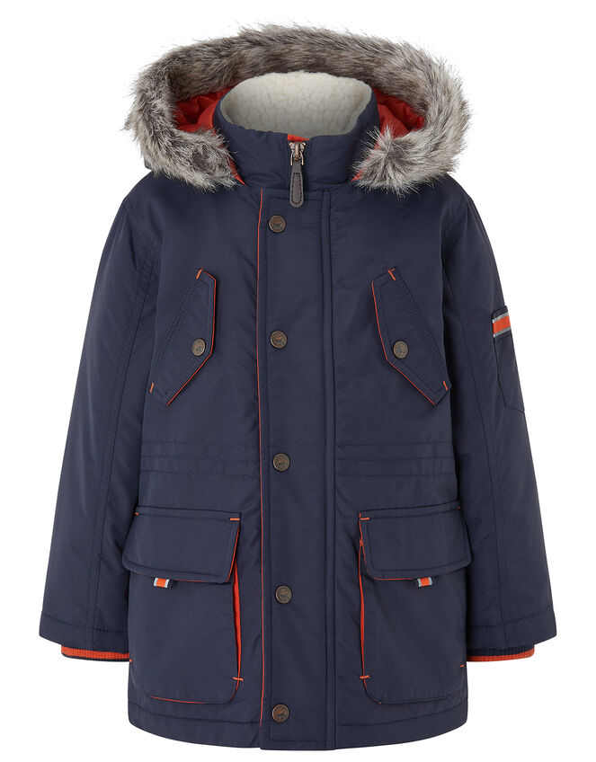 Boys Parka Coat with Hood, Blue (NAVY), large