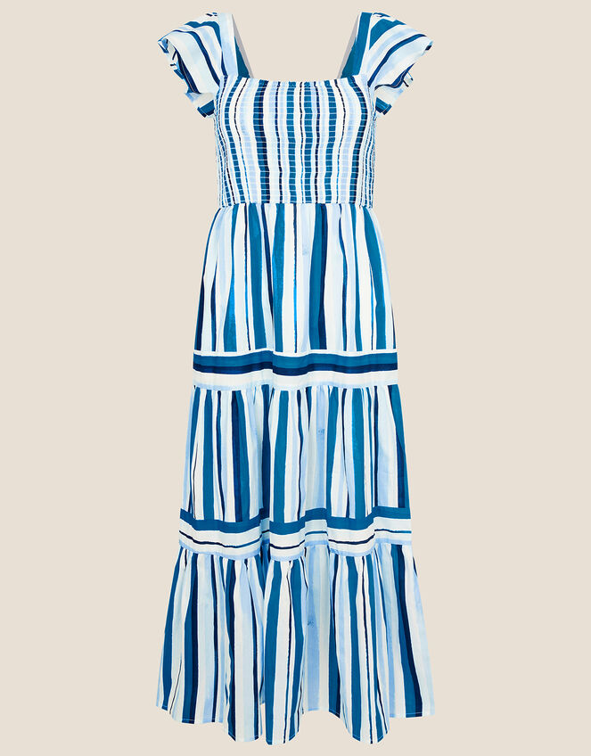 Stripe Tiered Midi Dress, Blue (BLUE), large
