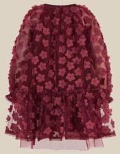 Baby Nayla 3D Flower Party Dress, Red (BURGUNDY), large