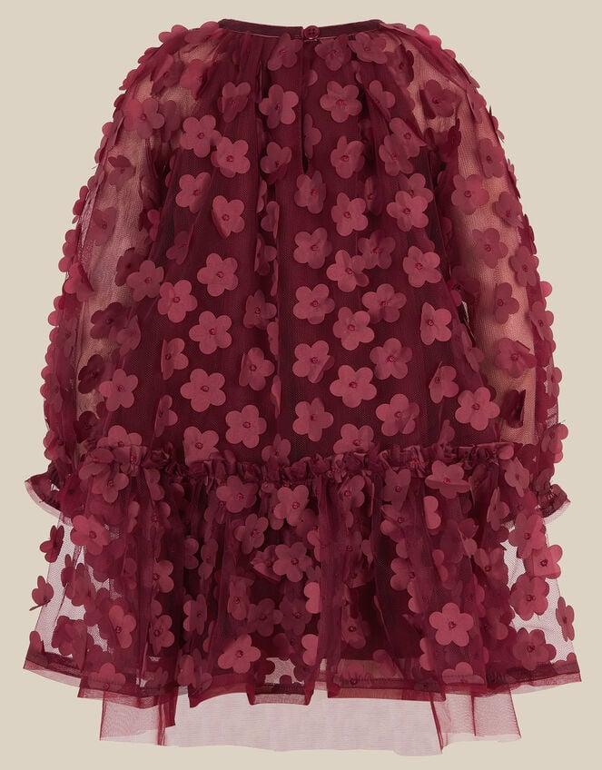 Baby Nayla 3D Flower Party Dress, Red (BURGUNDY), large