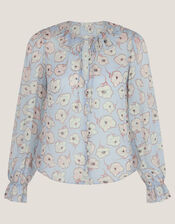 Chloe Floral Ruffle Blouse, Blue (BLUE), large