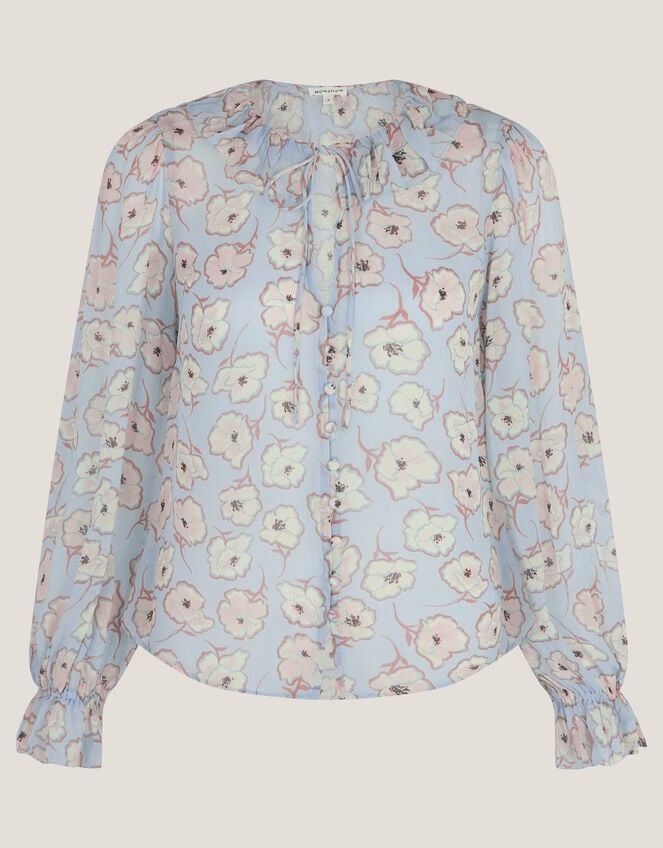 Chloe Floral Ruffle Blouse, Blue (BLUE), large