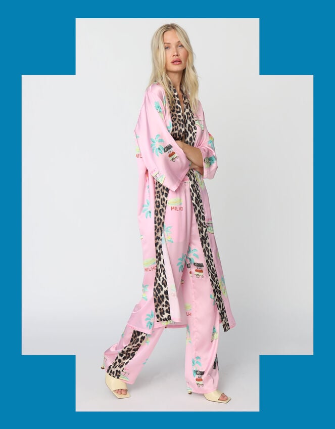 Crās Hawaii Printed Leopard Side-Stripe Trousers, Pink (PINK), large