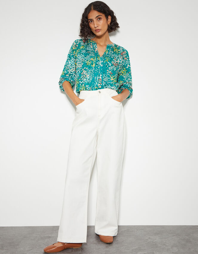 Micola Floral Jersey Top, Teal (TEAL), large