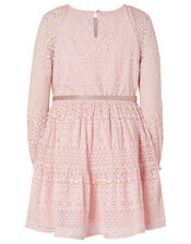 Lace Dress with Glitter Belt, Pink (PALE PINK), large