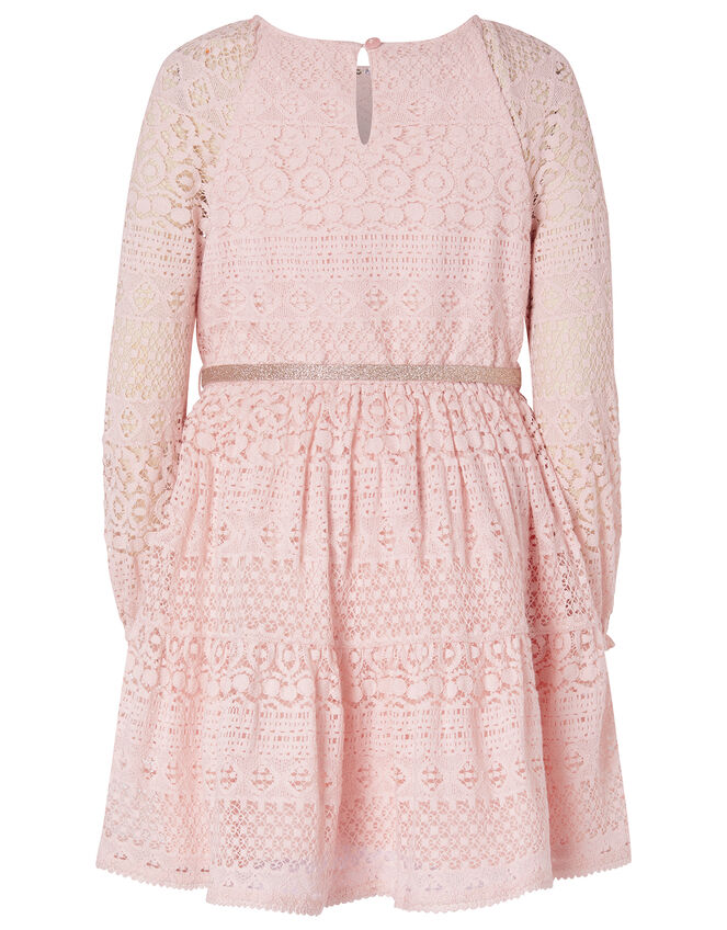 Lace Dress with Glitter Belt, Pink (PALE PINK), large