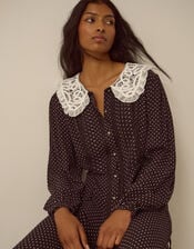 Shae Lace Collar Polka Dot Midi Dress, Brown (CHOCOLATE), large