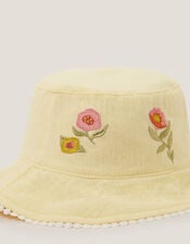 Baby Floral Embroidered Bucket Hat, Yellow (LEMON), large