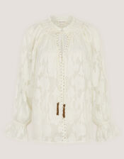 Lyra Sheer Devor&eacute; Blouse, Ivory (IVORY), large