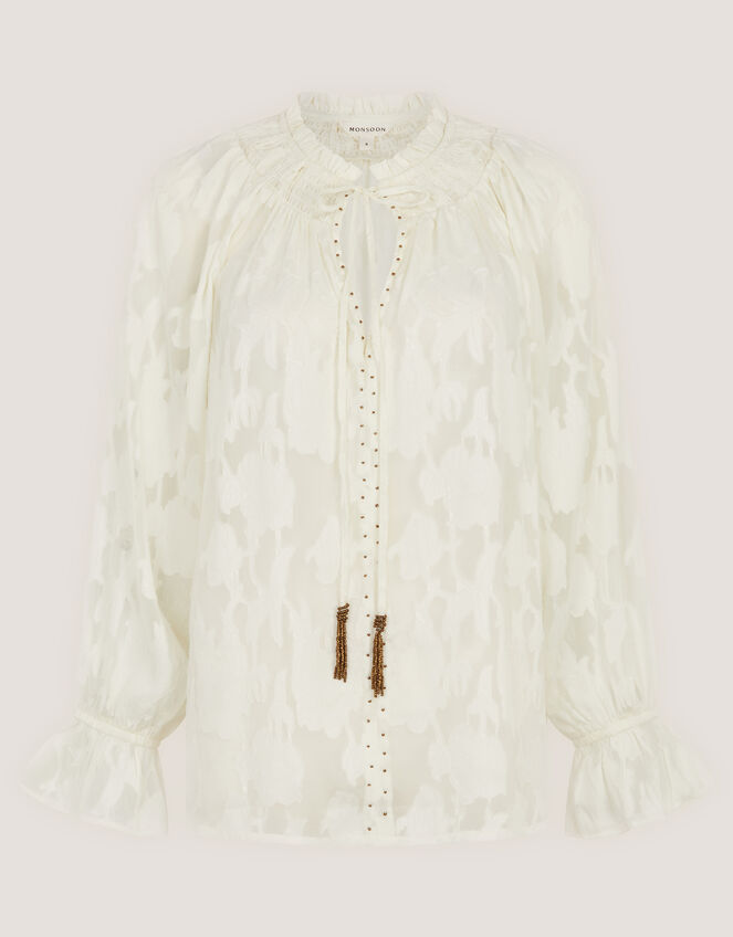 Lyra Sheer Devor&eacute; Blouse, Ivory (IVORY), large