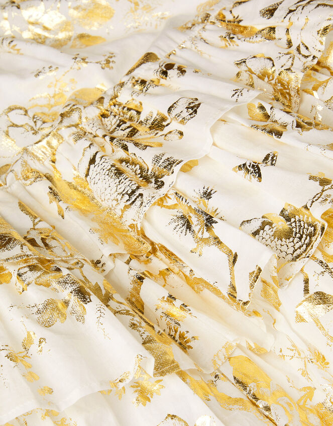 Foil Floral Print Tiered Dress, Ivory (IVORY), large
