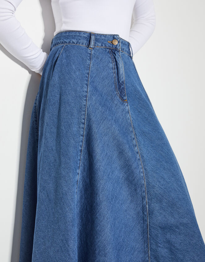 Sara Denim A-Line Midi Skirt, Blue (DENIM BLUE), large