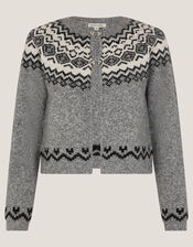 Fina Fair Isle Cardigan, Gray (GREY), large