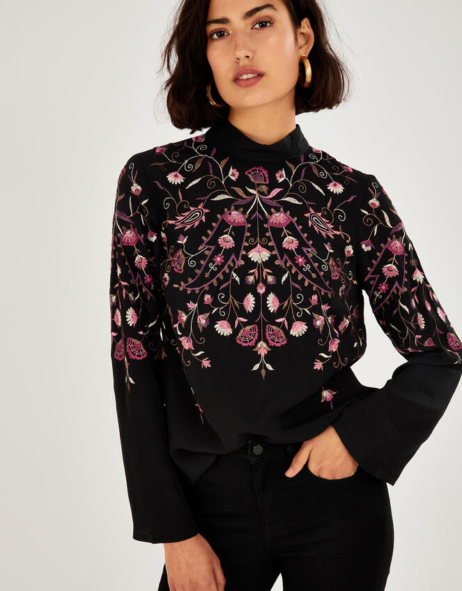 Glenn Embroidered Paisley Top , Black (BLACK), large