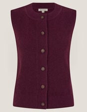 Brooke Button Knitted Vest, Red (BURGUNDY), large