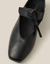 Rena Bow Strap Leather Ballet Flats, Black (BLACK), large
