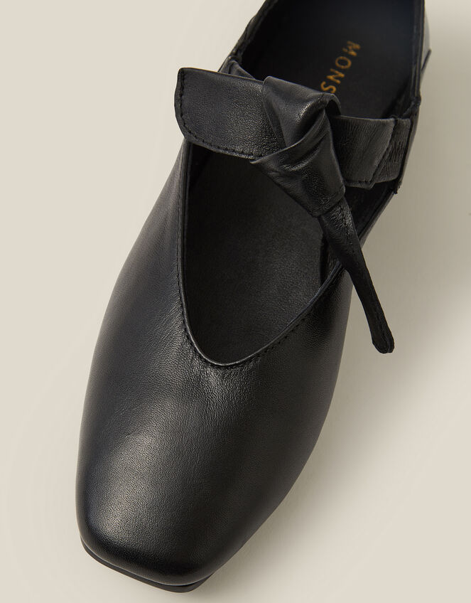 Rena Bow Strap Leather Ballet Flats, Black (BLACK), large