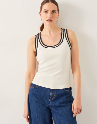 Tate Crochet Trim Tank Top, Ivory (IVORY), large