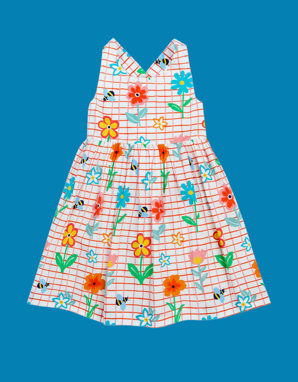 Frugi Delphi Flower Print Dress, White (WHITE), large