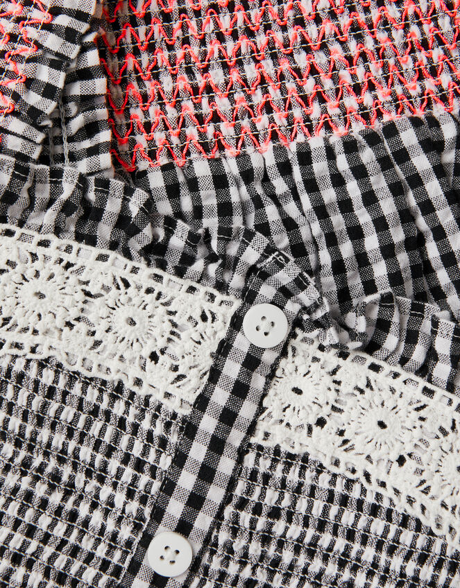 Gingham Shirred Tank & Shorts Set, Black (BLACK), large