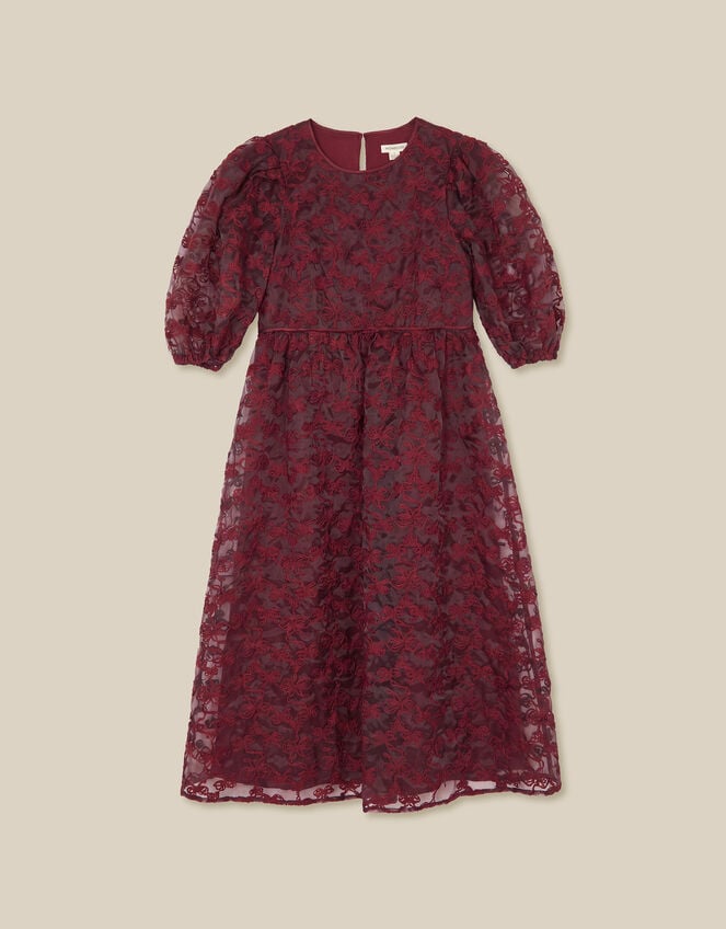 Wren Embroidered Organza Midi Dress, Red (BURGUNDY), large