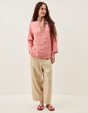 Alexis Knot Button Linen Top, Pink (DUSKY PINK), large