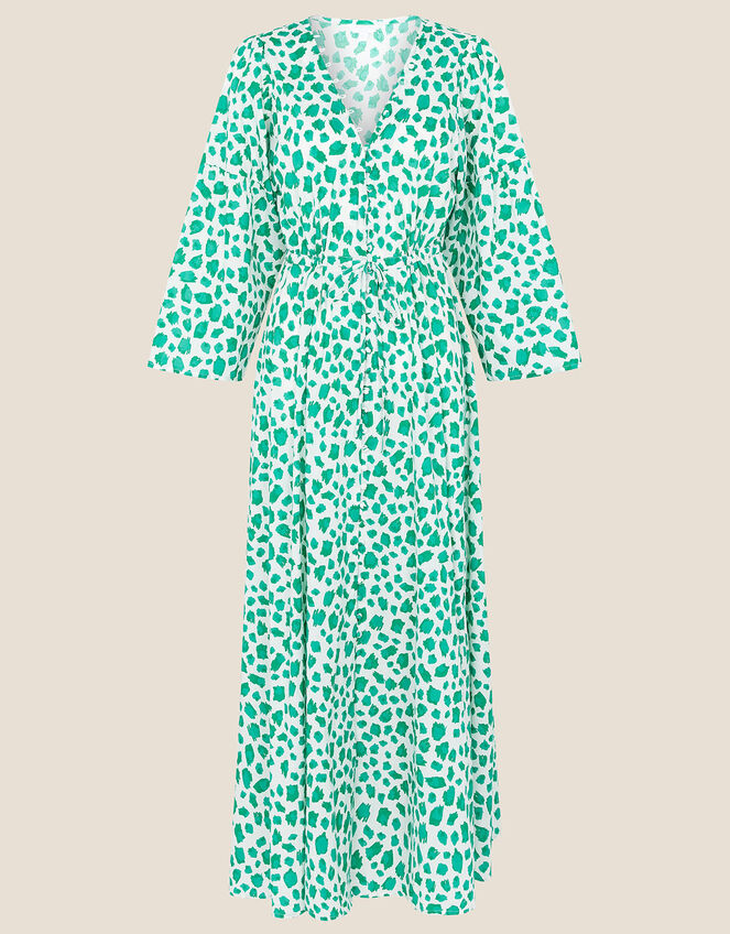 Animal Print Dress in Pure Cotton, Green (GREEN), large