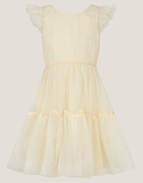Charlize Flutter Sleeve Tulle Dress, Natural (CHAMPAGNE), large