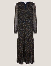 Clara Dotwork Print Midi Dress, Black (BLACK), large