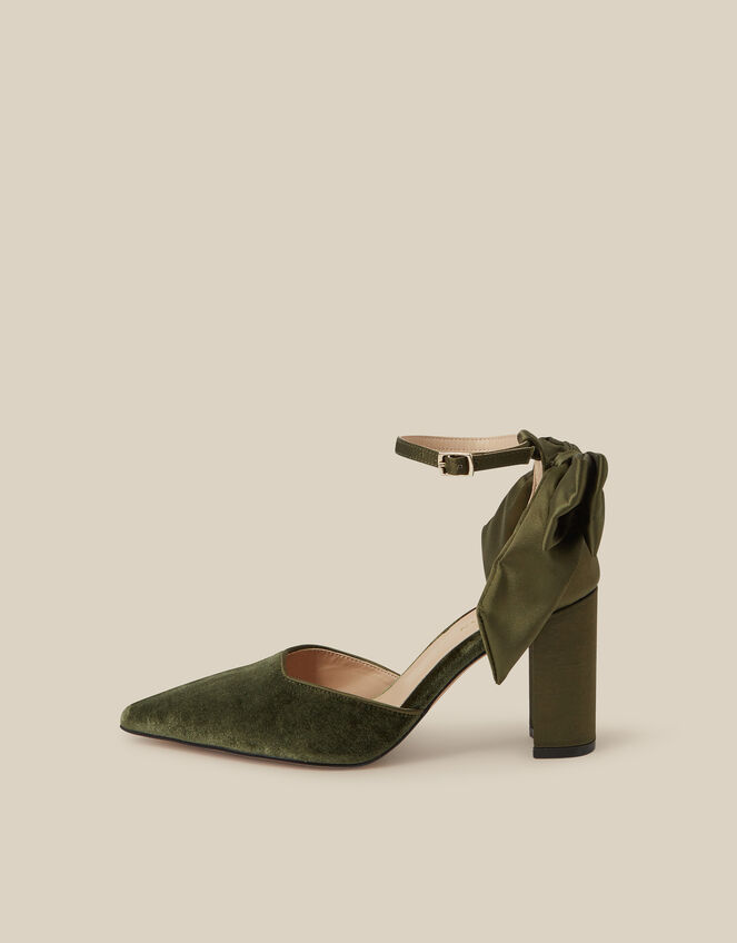 Viera Velvet Bow Pointed Toe Heels, Green (OLIVE), large