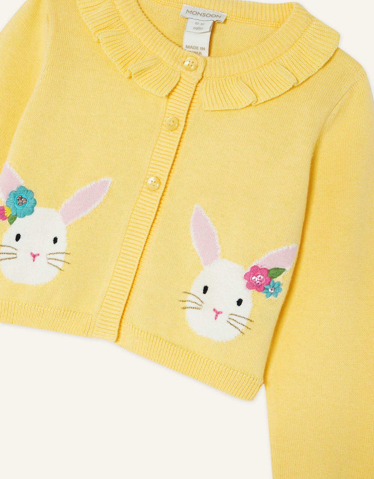 Baby Bunny Applique Cardigan Yellow